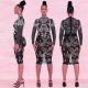 Mature Women Sexy Mesh Printed See Through Midi Dress XZ8910