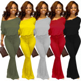 Wholesale Mid Waist Pure Color Leisure Flares Jumpsuit SY8388