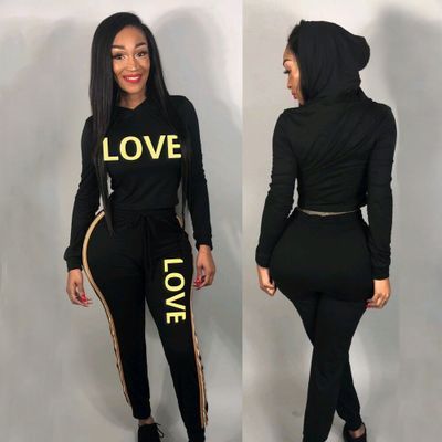 Letters Printing Hooded Women Suits For Daily Wear ORY5076