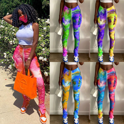 Supermodel urban casual womens tie-dye pocket slit micro horn 5-color track pants ALS210