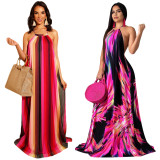 Sexy Dgital Printed Off Shoulder Backless Long Dress SN3505