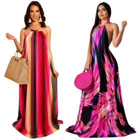 Sexy Dgital Printed Off Shoulder Backless Long Dress SN3505