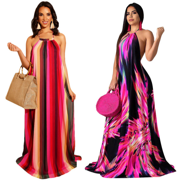 Sexy Dgital Printed Off Shoulder Backless Long Dress SN3505