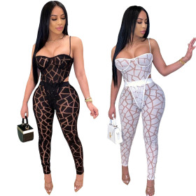 Women\'s sexy suit net gauze two-piece nightclub fun perspective AL079