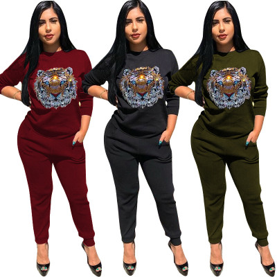 Tiger Printing Fashion Women 2 Pcs Winter Outfit TRS873