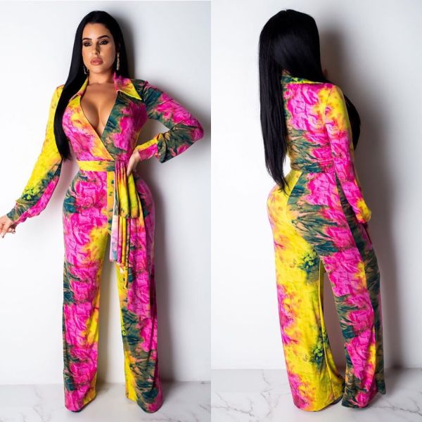 Newest Floral Print Ladies V Collar Autumn Jumpsuit OMM1088