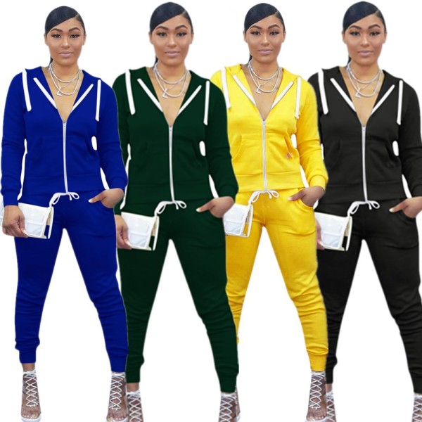 New Arrival Bodycon Zipper Women Hooded Jogging Outfits YMT6117
