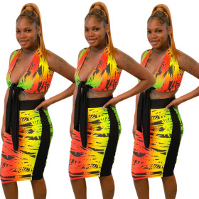 Wholesale Women Slim Printing 2 Pieces Skirt Suits BLX7315