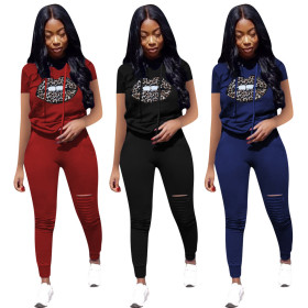 Burning sexy lips cotton two-piece suit FZB6343