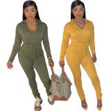 Autumn Solid Color V-Neck Long Sleeves Sweater With Trousers Two Piece Set NY8016