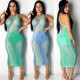 One-shoulder open back mesh gauze hot drilling sexy dress dress ME2718