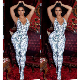 Sexy strapless US dollar pattern jumpsuit SM9020