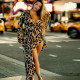 Large size women's leopard high fork dress YF1045