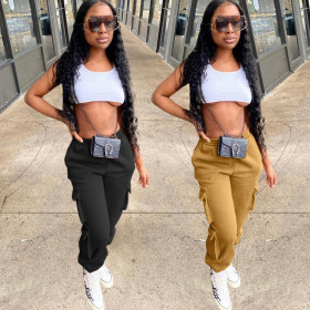 Fashion Solid Color Pocket Straight Long Pants KSN8036