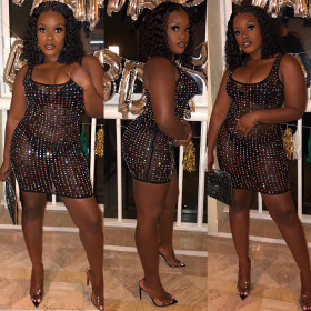 Location bead perspective sling strap Shoulder-exposed dress MO904