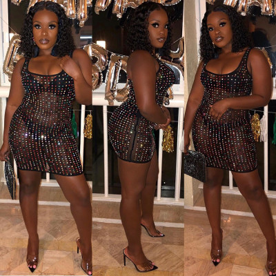 Location bead perspective sling strap Shoulder-exposed dress MO904