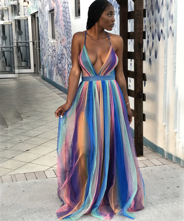 New Fashion Women Deep V Neck Summer Dress DF0612-1