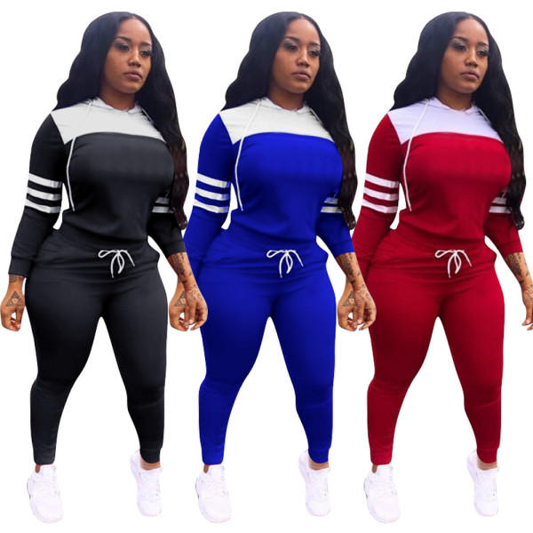 Colors Patchwork T-Shirt Elastic Waist Slinky Pants Female Hiking Sets LM067