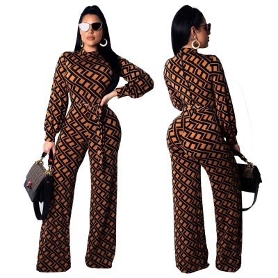Letter Print Wide Leg Leissure Jumpsuits SMR9135