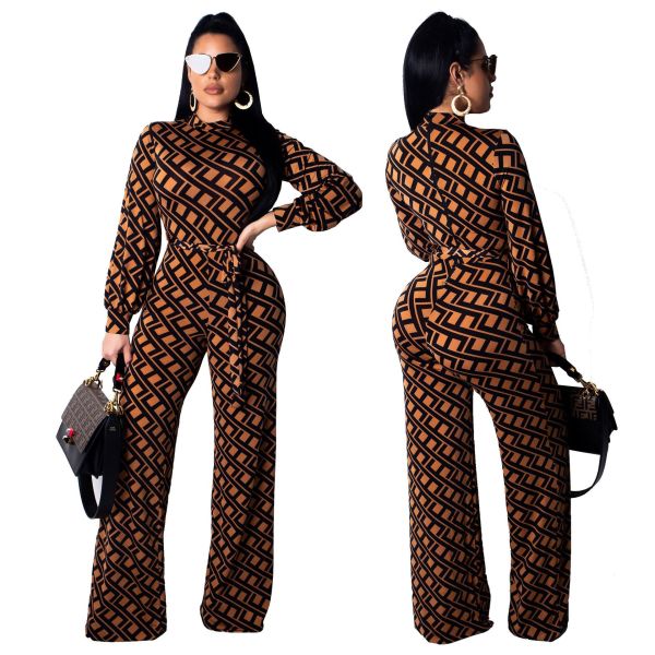 Letter Print Wide Leg Leissure Jumpsuits SMR9135