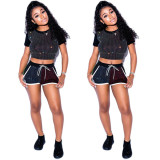 Sequins Two-Pieces Track Suits Crop Top Elastic Shorts MY9248