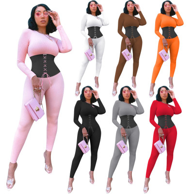 Lace-up rib stitching autumn and winter sports jumpsuit NK183
