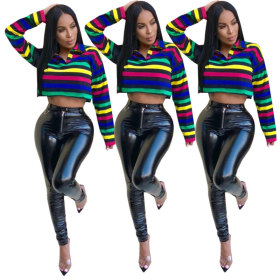 Wholesale Short Colorful Striped Pullover Top YX9062