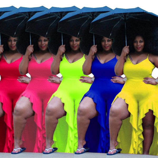 Pure Color Ruffle Women Spaghetti Strap Casual Jumpsuit YF1038