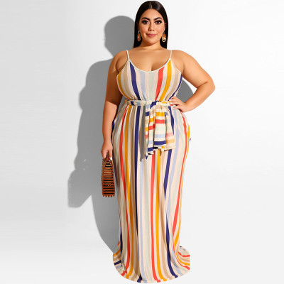 Add color stripe condole belt sexy straight dress with belt OSS19343