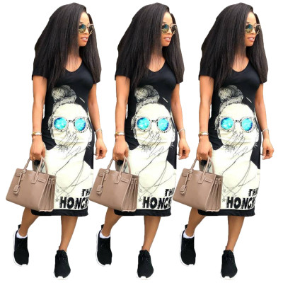 Leisure Summer Printing Midi Dress For Daily Wear T3320H
