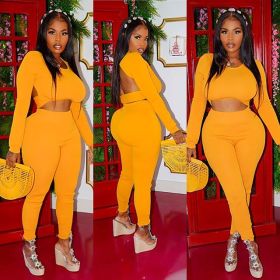 Fashion casual long-sleeved trousers open back two-piece suit S6233