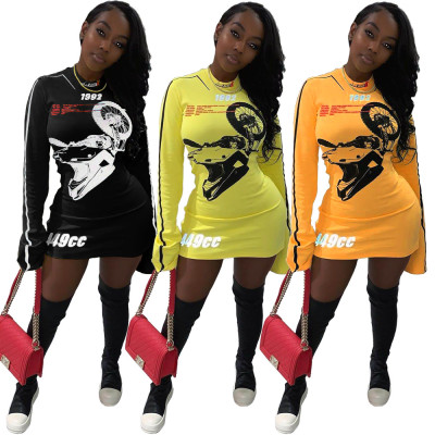 Sexy nightclub sports motorcycle pattern printing fashion dress GL6305