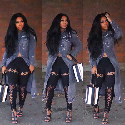 Black Bandage Hollow Out Pants R6139