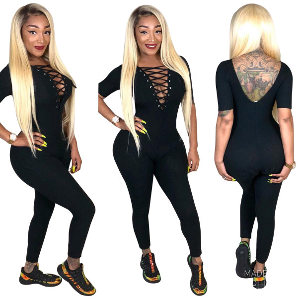 Sport Clothes Bandage V Collar Backless Slinky Jumpsuit SDD9002