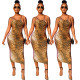 Hot Sale Slim Backless Strappy Leopard Printing Midi Dress ED8114