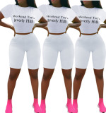 Letters Printing Women T Shirt Bodycon Hot  White Shorts YMT6077