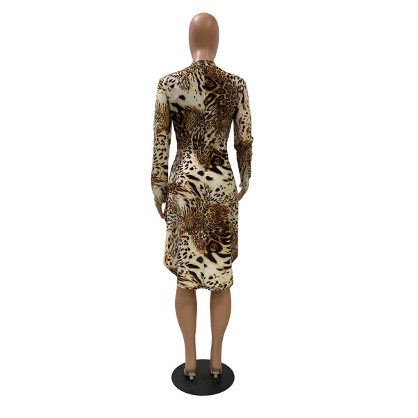 Long sleeve irregular leopard print blouse FM1242