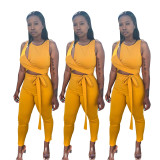 Street Style Bandage Tight Sleeveless Yellow Jumpsuit BS1077