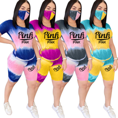 Fashion gradient tie-dye PINK sports suit two piece set CH7511