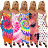 Butterfly Print Strap Dress Long Skirt Nightclub Skirt QQM4025