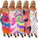 Butterfly Print Strap Dress Long Skirt Nightclub Skirt QQM4025