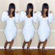White Low-Cut Bishop Sleeve Draped Sheath Ankle-Length Dress YX9181