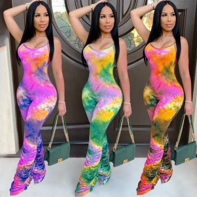 Women's sexy suspenders tie-dye jumpsuit XZ3561