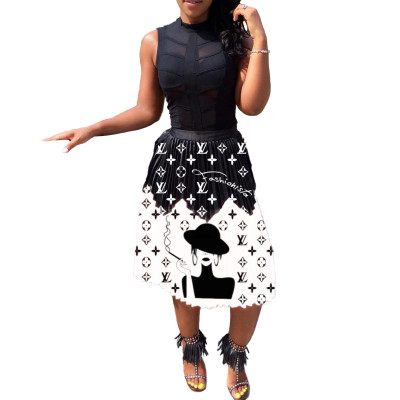 Fashion Printing Ladies Clothing Pleated Midi Skirt YM8040