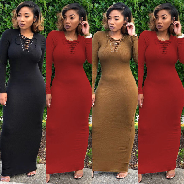 Stylish Clothes Slim Bodycon Mid Waist Long Dresses YS196