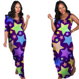 Colorful Satars Printed Sleeveless Plus Size Dress MA6079