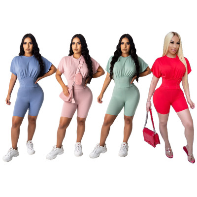 Women's Sexy Waist Solid Two-Piece Set YM8106