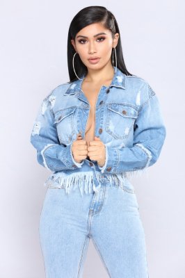 Short denim jacket worn fringed wind shawl CJ6378