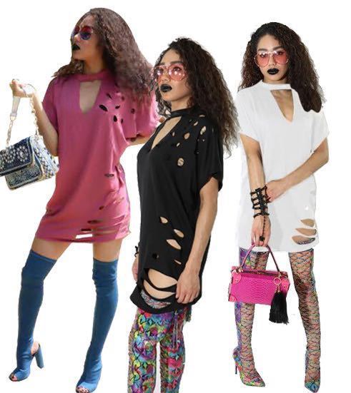 Pure Color Cheap Hollow Out Shot Sleeves T-Shirt Dress YS122