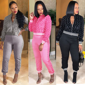 Zipper Coat Skinny Pants Autumn Winter 2 Pieces Female Outfits YM8065